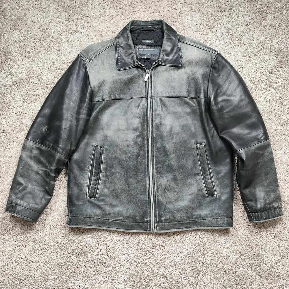 Perry Ellis Portfolio Jacket Mens Medium Gray Lambskin Leather Bomber Lined